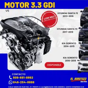 Motor GDI 3.3 V6, Hyundai Santa FE, Kia Sorento, 2013-2019