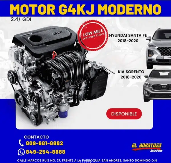 Motor GDI 2.4 G4KJ-Moderno, Santa Fe, Sorento 2018-2020 | Baratazo Auto Parts