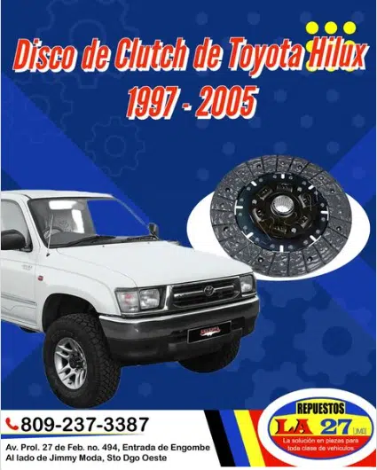 Disco de Clutch de Toyota Hilux 1997 - 2005 9 Disco de Clutch de Toyota Hilux 1997 - 2005 | JMA Repuestos La 27