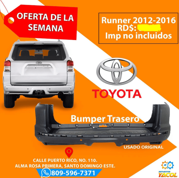 Bumper Trasero Toyota 4Runner 2012-2016 | Repuestos Yacol